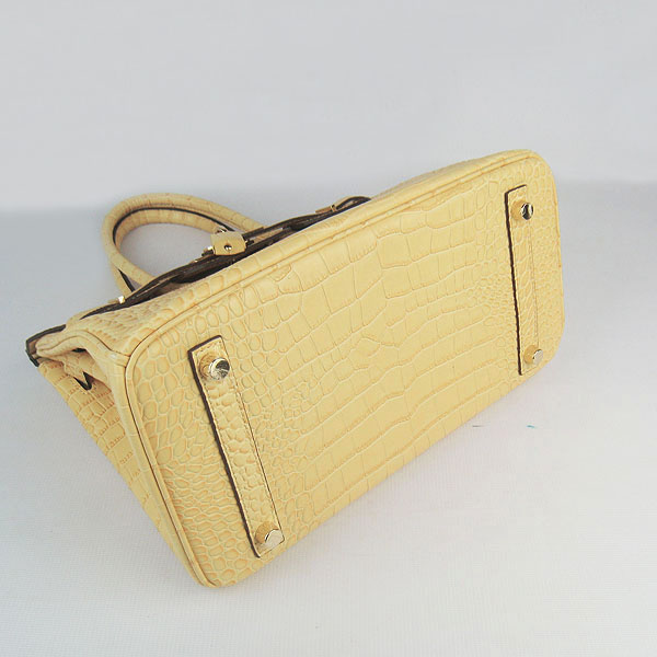 Replica Hermes Birkin 30CM Crocodile Veins Bag Yellow 6088 On Sale